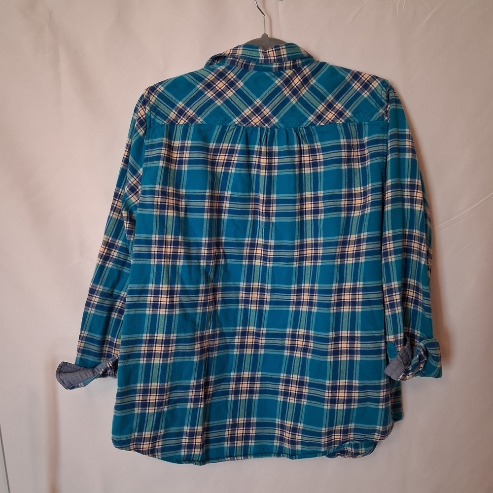 Lands' End Teal Plaid Button-Up Shirt - Picture 2 of 2